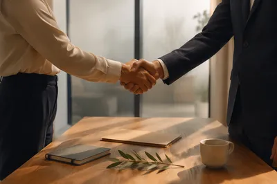 Trustworthy Business Handshake Over Conference Table