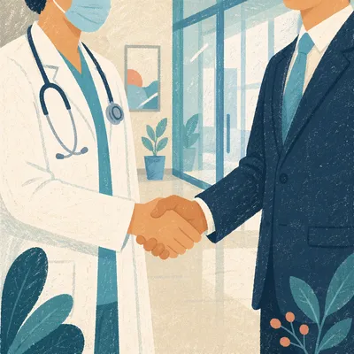 Healthcare Partnership Handshake in Modern Office