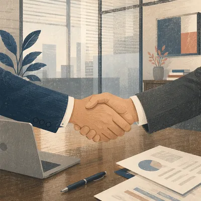 Professional Handshake Agreement in Modern Office
