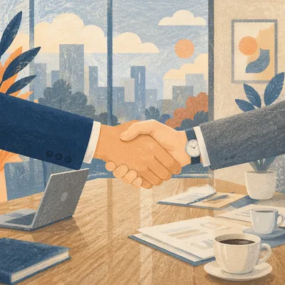 Professional Handshake Agreement in Modern Office