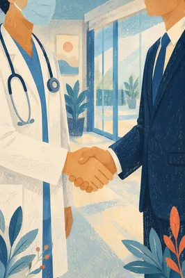 Healthcare Partnership Handshake in Modern Office