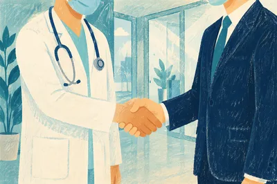 Healthcare Partnership Handshake in Modern Office