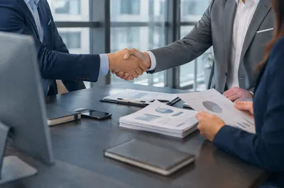 Professional Handshake Agreement in Modern Office