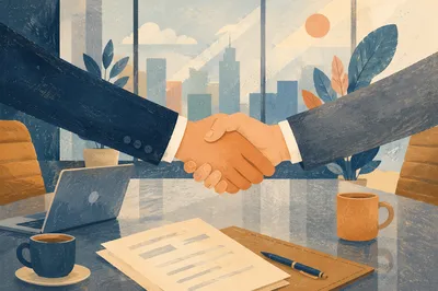 Professional Handshake Across Conference Table