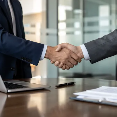 Professional Handshake Across Conference Table