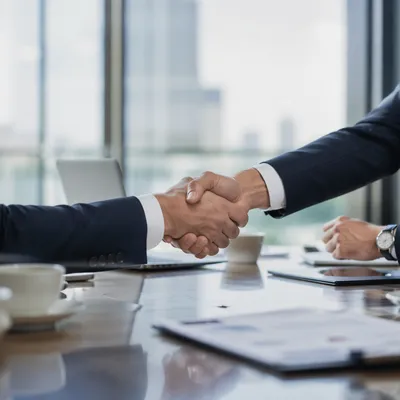 Professional Handshake Agreement in Modern Office