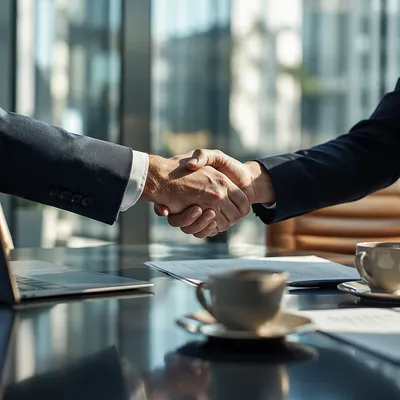 Professional Handshake Agreement in Modern Meeting Room