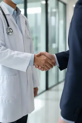 Healthcare Partnership Handshake in Modern Office