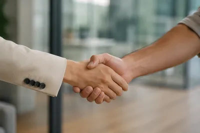 Professional Handshake in Modern Office Meeting