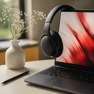 Focused Home Office Desk with Headphones