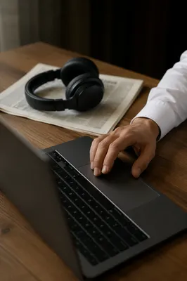 Focused Desk Setup with Headphones and Laptop