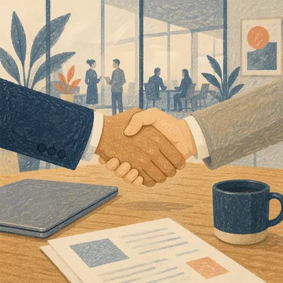 Professional Job Interview Handshake in Modern Office
