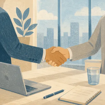 Professional Interview Handshake in Modern Office
