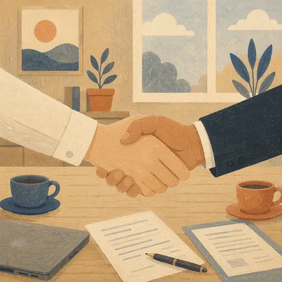 Professional Job Interview Handshake at Desk