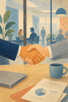 Confident Job Interview Handshake in Office