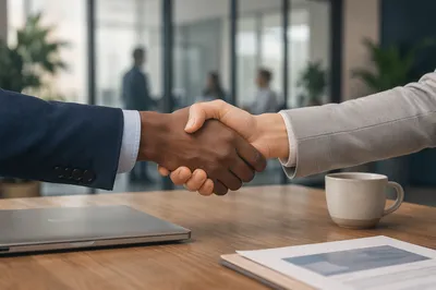 Confident Job Interview Handshake in Modern Office
