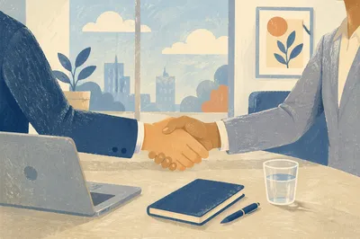 Professional Job Interview Handshake in Office