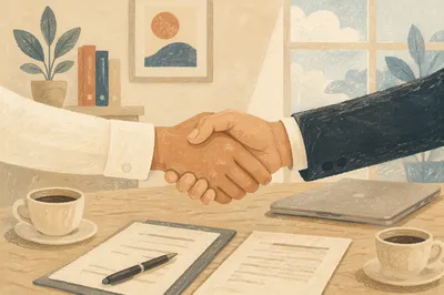 Professional Job Interview Handshake at Desk