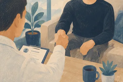 Job Interview Handshake in Modern Office