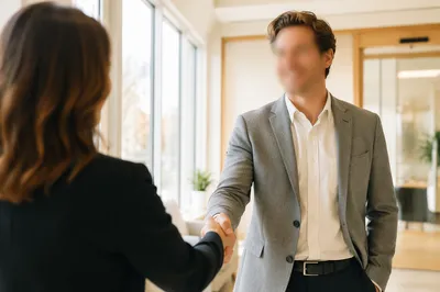 Professional Job Interview Handshake in Bright Office