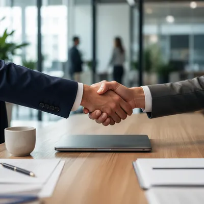 Confident Job Interview Handshake in Modern Office
