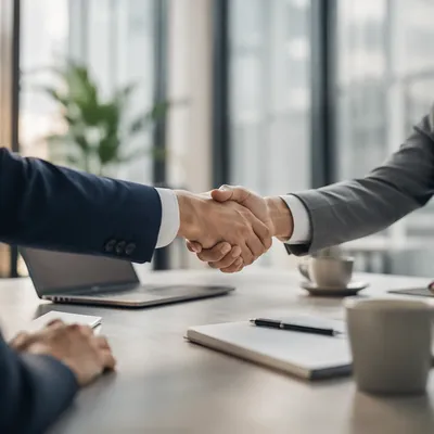 Professional Job Interview Handshake in Modern Office
