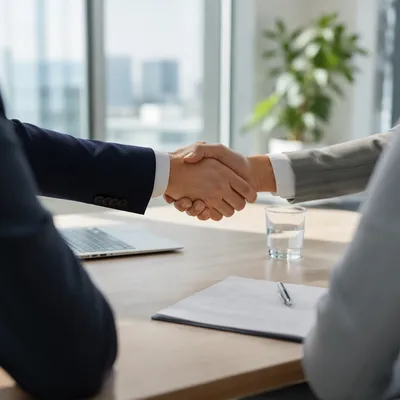 Professional Job Interview Handshake in Modern Office