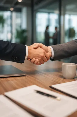 Professional Job Interview Handshake in Modern Office