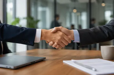 Confident Job Interview Handshake in Modern Office
