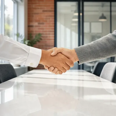 Successful Hiring Handshake in Modern Office