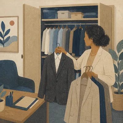 Professional Interview Outfit Selection in Office Wardrobe