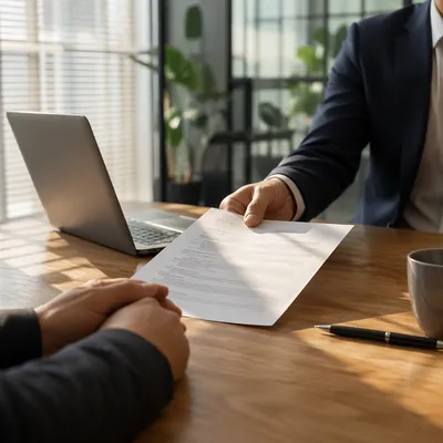 Professional Job Interview Handshake in Modern Office