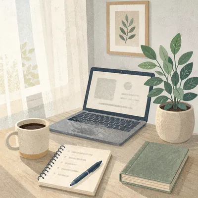 Minimal Laptop Workspace with Morning Light