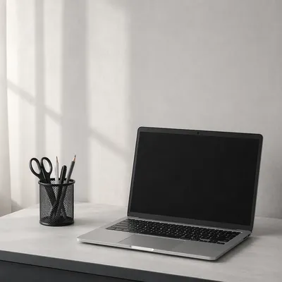 Minimal White Desk Laptop Workspace