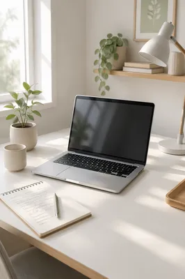 Open Laptop on Clean White Desk