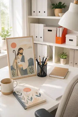 Minimalist Laptop Workspace with Orange Accent
