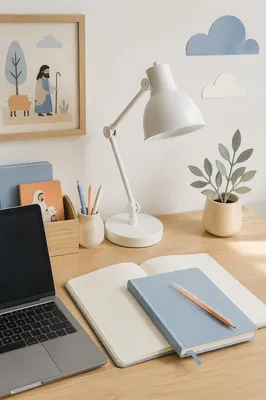Minimal White Desk Workspace With Laptop