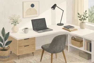 Minimal White Desk Laptop Workspace
