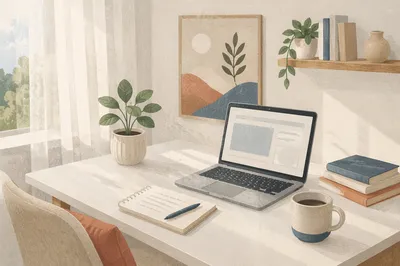 Minimal Laptop Workspace with Morning Light