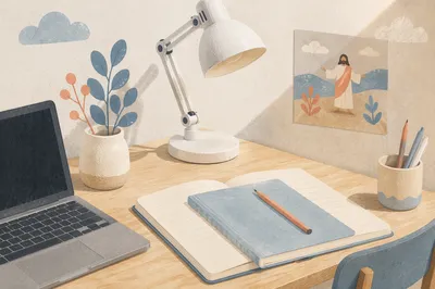 Minimal White Desk Workspace with Laptop