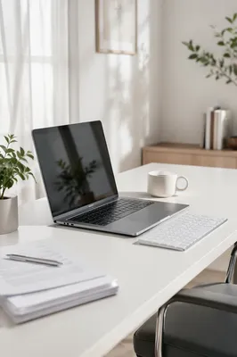 Minimalist Laptop Workspace with Morning Light