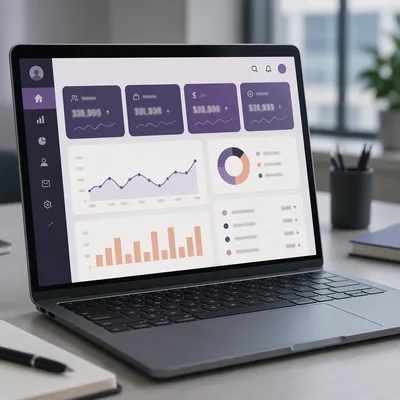 Laptop Analytics Dashboard on Modern Office Desk