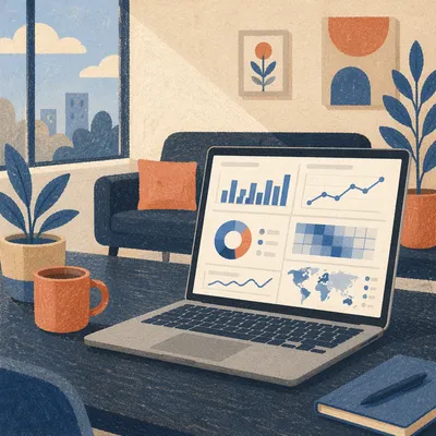 Laptop Analytics Dashboard in Modern Office