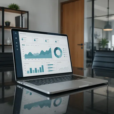 Analytics Dashboard Laptop in Modern Office