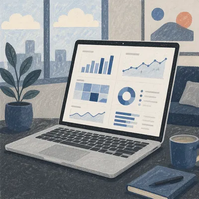 Laptop Analytics Dashboard in Modern Office