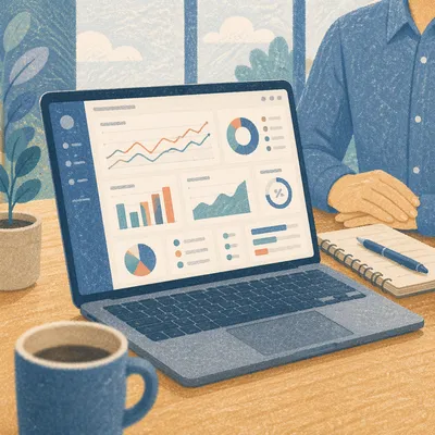 Laptop Analytics Dashboard in Modern Workspace