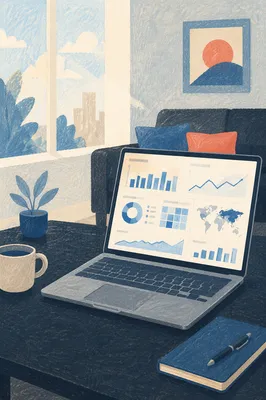 Laptop Analytics Dashboard in Modern Office