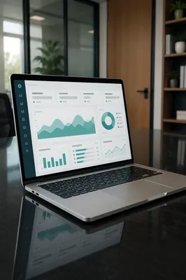 Laptop Analytics Dashboard in Modern Office