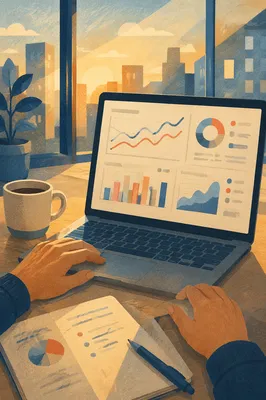 Laptop Analytics Dashboard in Morning Office
