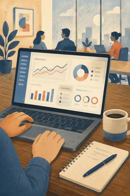 Laptop Analytics Dashboard in Modern Office